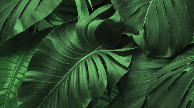 TROPICAL FOLLIAGE AND LEAVES - EMERALD GREEN