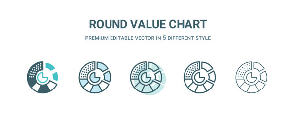 round value chart icon in 5 different style. Outline, filled, two color, thin round value chart icon isolated on white background. Editable vector can be used web and mobile