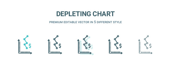 depleting chart icon in 5 different style. Outline, filled, two color, thin depleting chart icon isolated on white background. Editable vector can be used web and mobile