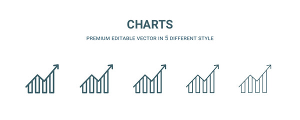charts icon in 5 different style. Thin, light, regular, bold, black charts icon isolated on white background. Editable vector