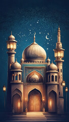 Obraz premium 3d Ramadan, Eid Mubarak Islamic mosque design
