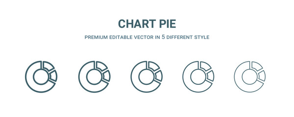 chart pie icon in 5 different style. Thin, light, regular, bold, black chart pie icon isolated on white background. Editable vector