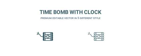 time bomb with clock icon. Filled and line time bomb with clock icon from military and war and  collection. Outline vector isolated on white background. Editable time bomb with clock symbol