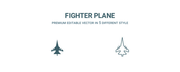 Obraz premium fighter plane icon. Filled and line fighter plane icon from military and war and collection. Outline vector isolated on white background. Editable fighter plane symbol