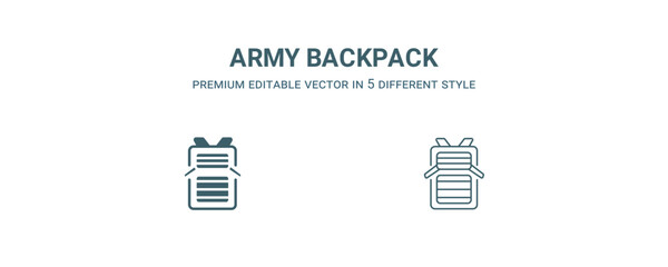 army backpack icon. Filled and line army backpack icon from military and war and  collection. Outline vector isolated on white background. Editable army backpack symbol