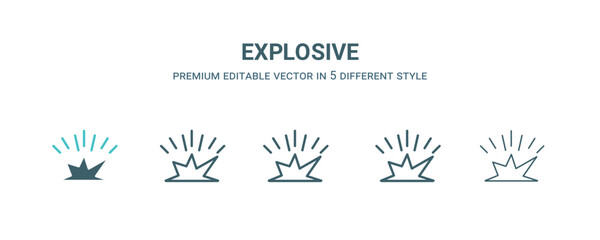 explosive icon in 5 different style. Outline, filled, two color, thin explosive icon isolated on white background. Editable vector can be used web and mobile