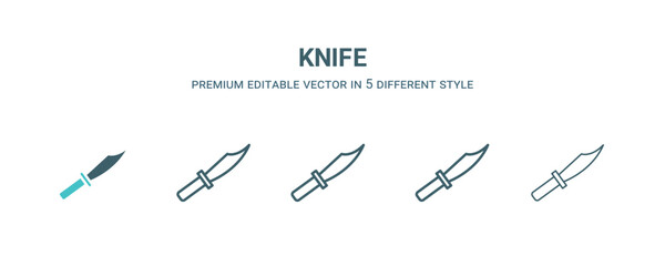knife icon in 5 different style. Outline, filled, two color, thin knife icon isolated on white background. Editable vector can be used web and mobile