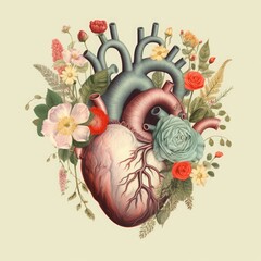 Human heart with flowers, love and emotion concept, good hearted person, help and charity, Generative AI - obrazy, fototapety, plakaty