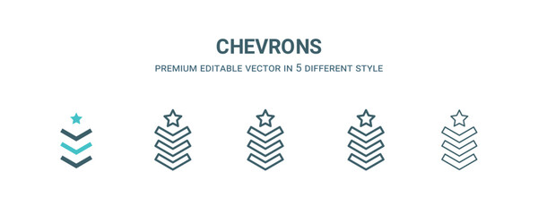 chevrons icon in 5 different style. Outline, filled, two color, thin chevrons icon isolated on white background. Editable vector can be used web and mobile