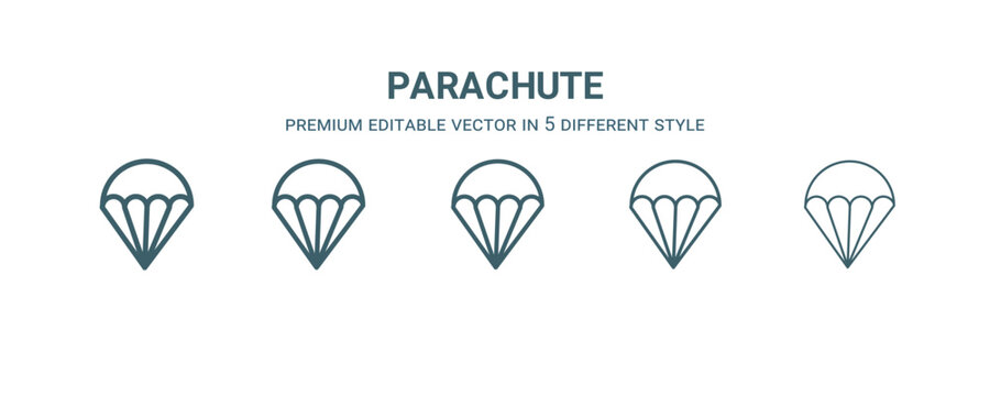 parachute icon in 5 different style. Thin, light, regular, bold, black parachute icon isolated on white background.