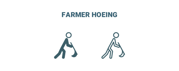 farmer hoeing icon. Line and filled farmer hoeing icon from agriculture and farm collection. Outline vector isolated on white background. Editable farmer hoeing symbol