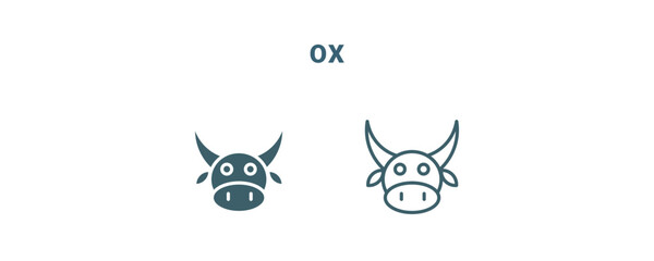 Fototapeta premium ox icon. Line and filled ox icon from agriculture and farm collection. Outline vector isolated on white background. Editable ox symbol