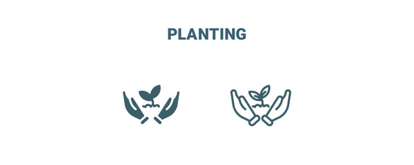 planting icon. Line and filled planting icon from agriculture and farm collection. Outline vector isolated on white background. Editable planting symbol