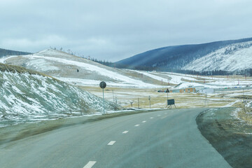 Highway road winter season in Ulaanbaatar, Mongolia
