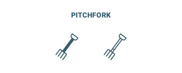 pitchfork icon. Line and filled pitchfork icon from agriculture and farm collection. Outline vector isolated on white background. Editable pitchfork symbol
