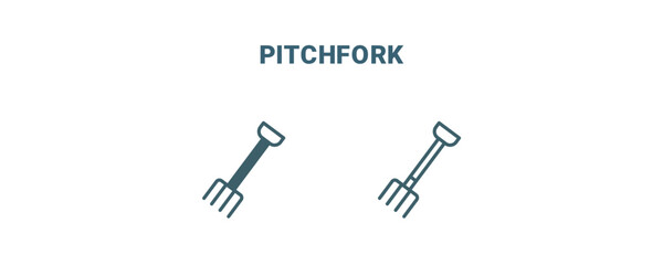 Naklejka premium pitchfork icon. Line and filled pitchfork icon from agriculture and farm collection. Outline vector isolated on white background. Editable pitchfork symbol