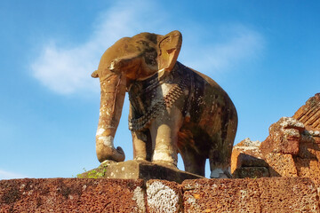 Fototapeta na wymiar An image displaying a medieval sculpture of an elephant located in East Mebon, Cambodia.