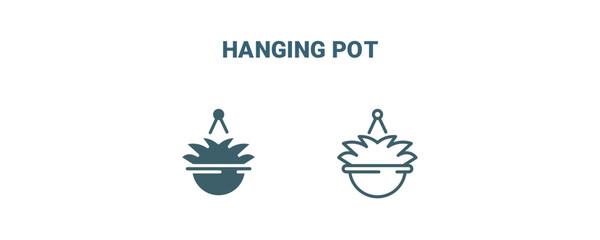 hanging pot icon. Line and filled hanging pot icon from agriculture and farm collection. Outline vector isolated on white background. Editable hanging pot symbol