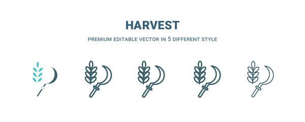 harvest icon in 5 different style. Outline, filled, two color, thin harvest icon isolated on white background. Editable vector can be used web and mobile