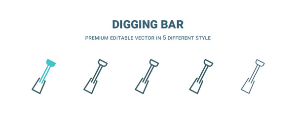 digging bar icon in 5 different style. Outline, filled, two color, thin digging bar icon isolated on white background. Editable vector can be used web and mobile