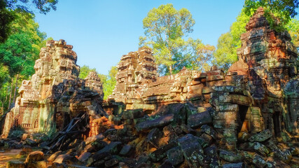 Photograph depicting Ta Som, a minor temple at Angkor, Cambodia, constructed in the concluding...