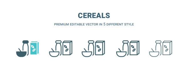 cereals icon in 5 different style. Outline, filled, two color, thin cereals icon isolated on white background. Editable vector can be used web and mobile