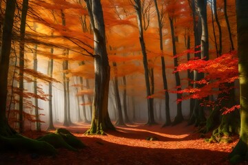  A mystical forest in the heart of autumn, trees ad