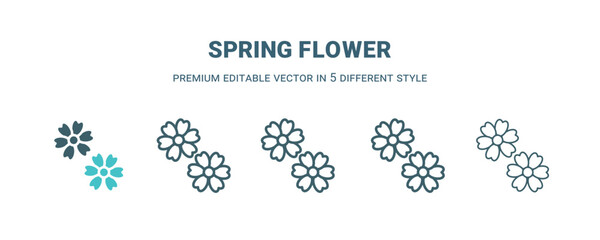 spring flower icon in 5 different style. Outline, filled, two color, thin spring flower icon isolated on white background. Editable vector can be used web and mobile