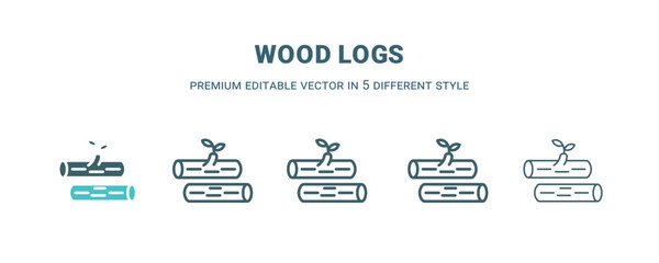wood logs icon in 5 different style. Outline, filled, two color, thin wood logs icon isolated on white background. Editable vector can be used web and mobile