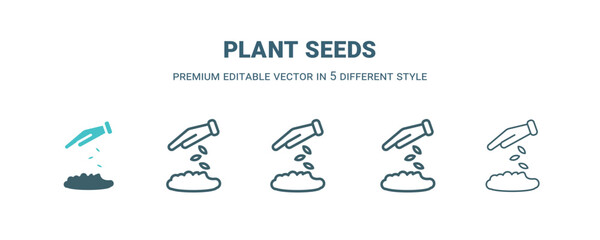 plant seeds icon in 5 different style. Outline, filled, two color, thin plant seeds icon isolated on white background. Editable vector can be used web and mobile
