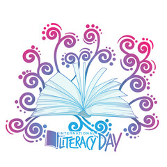 Open book with ornamental template design for world literacy day campaign