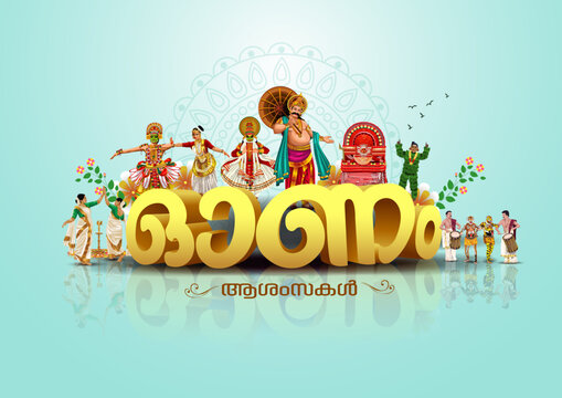 south Indian Kerala festival happy onam greetings background. editable vector illustration design (Malayalam translation: Onam)
