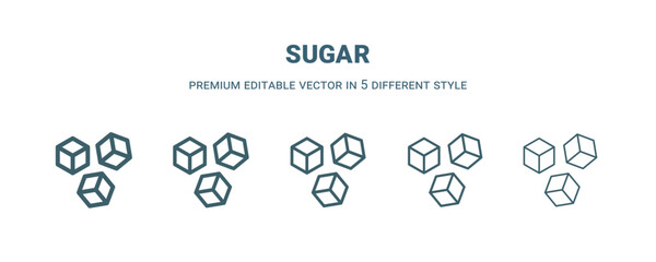 sugar icon in 5 different style. Thin, light, regular, bold, black sugar icon isolated on white background.