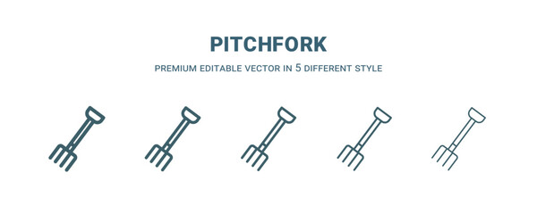 pitchfork icon in 5 different style. Thin, light, regular, bold, black pitchfork icon isolated on white background.