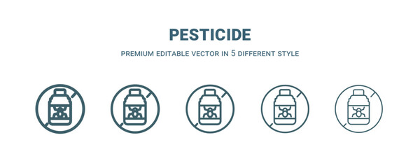 pesticide icon in 5 different style. Thin, light, regular, bold, black pesticide icon isolated on white background. - obrazy, fototapety, plakaty