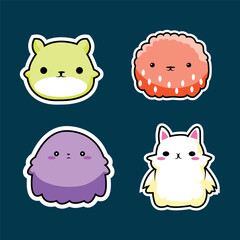 super cute kawaii animal cartoon sticker set of four for kids journals and projects