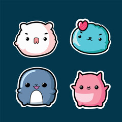 super cute kawaii animal cartoon sticker set of four for kids journals and projects