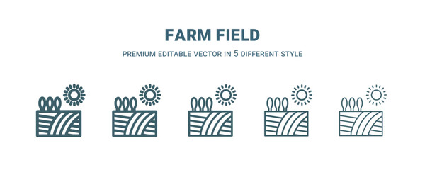 farm field icon in 5 different style. Thin, light, regular, bold, black farm field icon isolated on white background.
