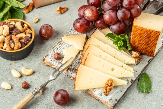 spanish manchego cheese, Spanish tapas, antipasti, banner, menu, recipe place for text, top view