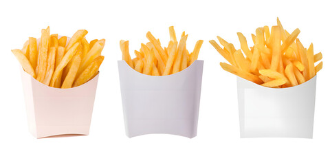French Fries Three Packetsw With White Background