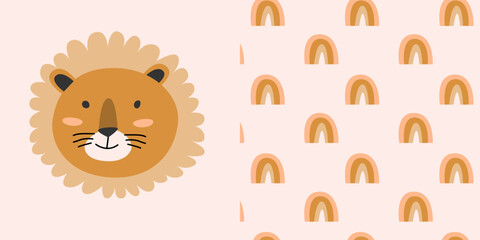 a simple portrait of a lion and pattern
