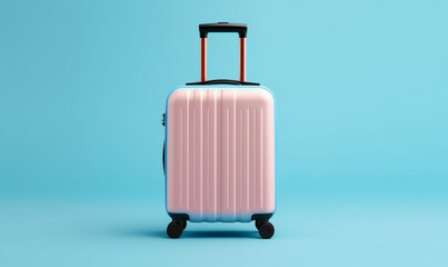 Fototapeta premium hat blue holiday journey suitcase travel large trip background vacation baggage. Generative AI.