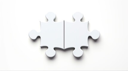 White Puzzle Pieces - Two Connected Jigsaw Parts on White Background. 3D Rendered Isolated Solution for Puzzles: Generative AI