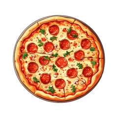Hand Draw Pizza with various ingredients in cartoon style. Whole and chopped pizza icon. Vector illustration EPS10