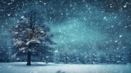 snow white year holiday sky snowfall christmas winter background tree fir new. Generative AI.