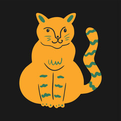 Vector cute orange tabby cat, cartoon character isolated on black background.