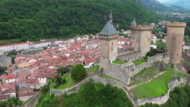 Ribadesella, Spain - Aerial view of the beautiful Spanish seaside village of Ribadesella during summer on the Cantabria Coast