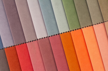 Color palette of soft velour fabric in two rows