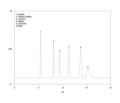 Chromatogram of imidazole dipeptides, alanine, histidine, L-anserine, L-camosine, nitrate