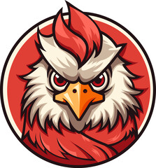 Angry chiken vector logo in japanese style. Color logo of bird vector Template. Modern design emblem. Vector Illustration of chiken for logo.